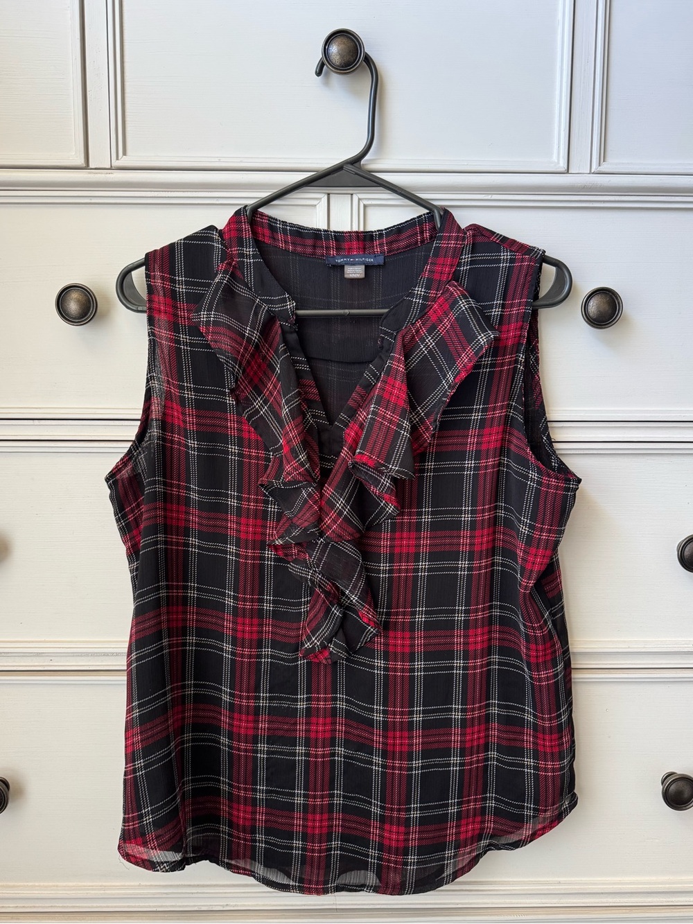 Tommy Hilfiger Red & Black Plaid Ruffle Sleeveless Camisole